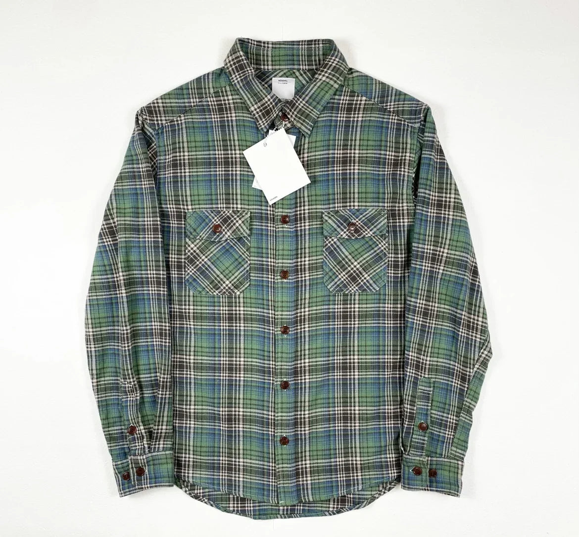 VISVIM WMV BLACK ELK FLANNEL INDIGO CHECK green plaid shirt