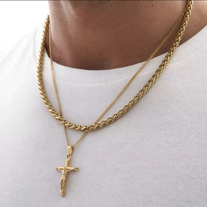 Hiphop Jesus Cross Pendant Rope Chains Men Stainless Steel Jesus Christ Jewelry UK Crucifix Necklace Accessories Religious Gifts