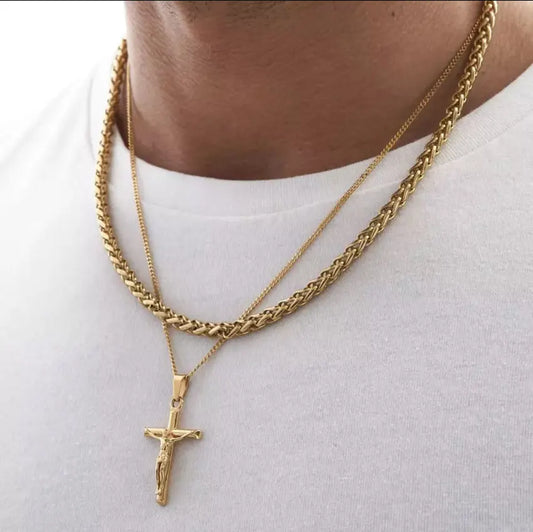 Hiphop Jesus Cross Pendant Rope Chains Men Stainless Steel Jesus Christ Jewelry UK Crucifix Necklace Accessories Religious Gifts