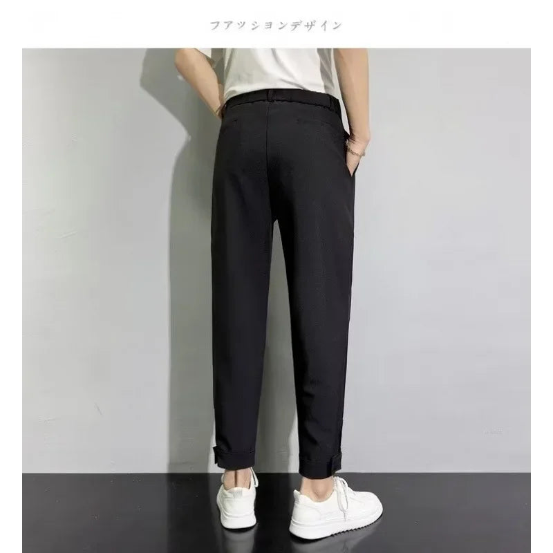 Men's Casual Slim Fit Trousers Nine Points Smooths Your Silhouette Spring Summer Suit Pants Loose Fit Other Material