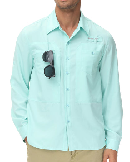 Men's UPF 50+ Long Sleeve Fishing Shirts Sun Protection Breathable Hiking Work Shirt Casual Button Down Shirt with Zipper Pocket