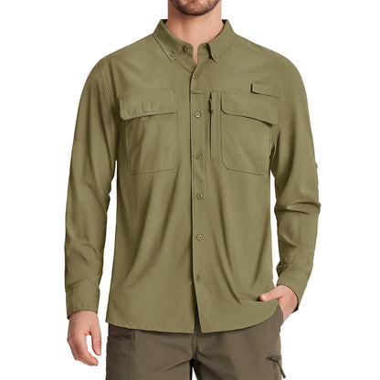 TACVASEN UPF 50+ Sun Protection Fishing Shirts Men's Quick Dry Long Sleeve Shirts Mesh Breathable Hiking Work Cargo Shirts