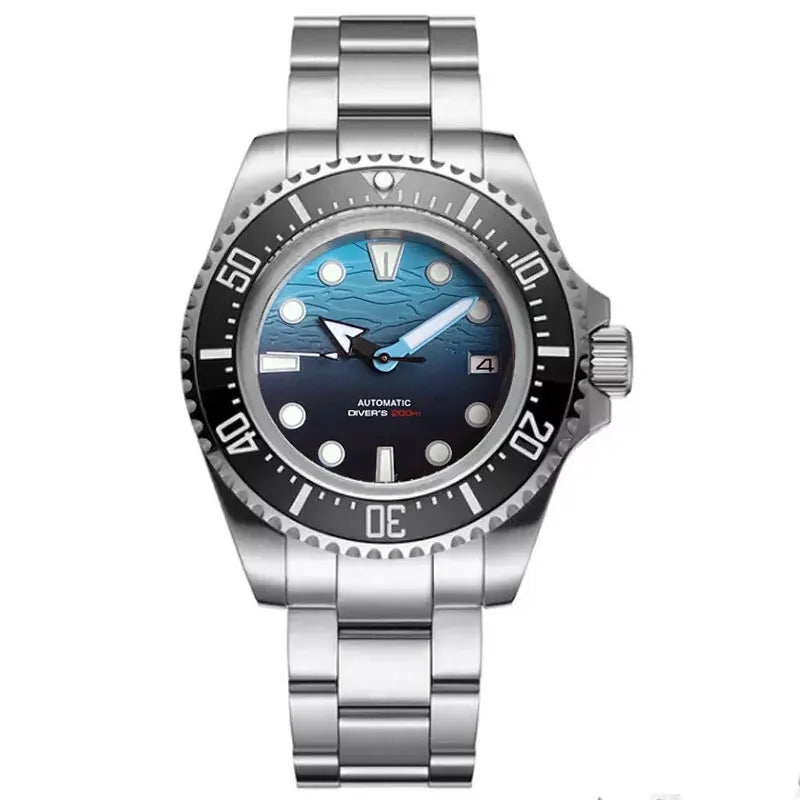 Tandorio 43mm NH35A Men Automatic Watch Blue Sea Dial Sapphire Glass Deep Swimming Watches 10ATM Waterproof Steel Bracelet