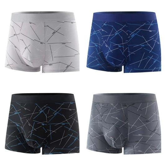 Soft English Letter Men's Boxer Briefs Mid Waist Large Size Shorts Underpants Lingerie 4PCS Printed Panties Male