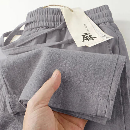 High-End Linen Cotton Men's Summer Thin Wear-Resistant Straight Leg Casual Pants Breathable Comfortable Loose Fit Trousers