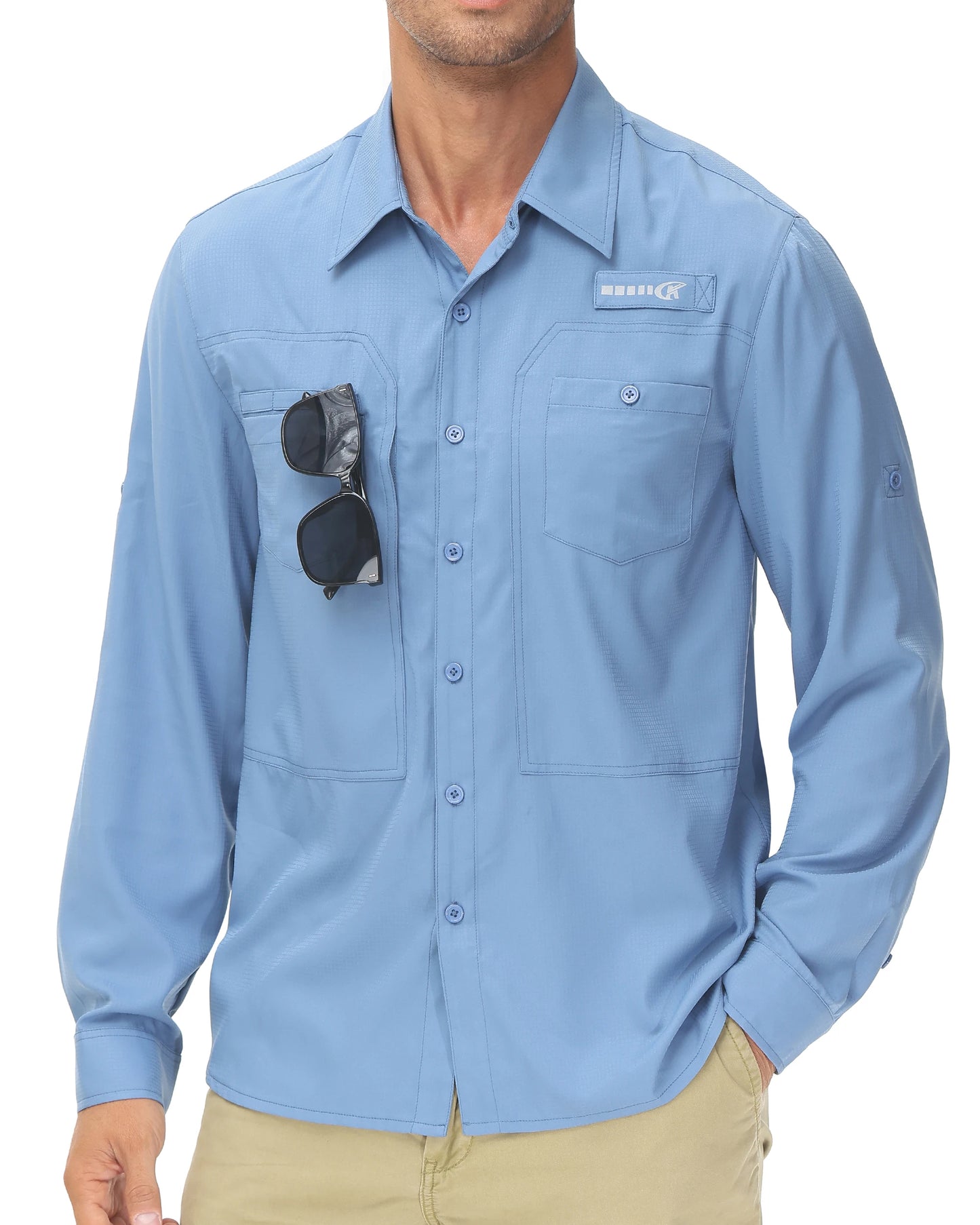 Men's UPF 50+ Long Sleeve Fishing Shirts Sun Protection Breathable Hiking Work Shirt Casual Button Down Shirt with Zipper Pocket