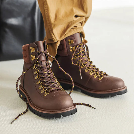 New Handmade Vintage British Men Ankle Boots Military Boots Outdoor Tooling Leather Shoe Business Motorcycle Boots Autumn Winter