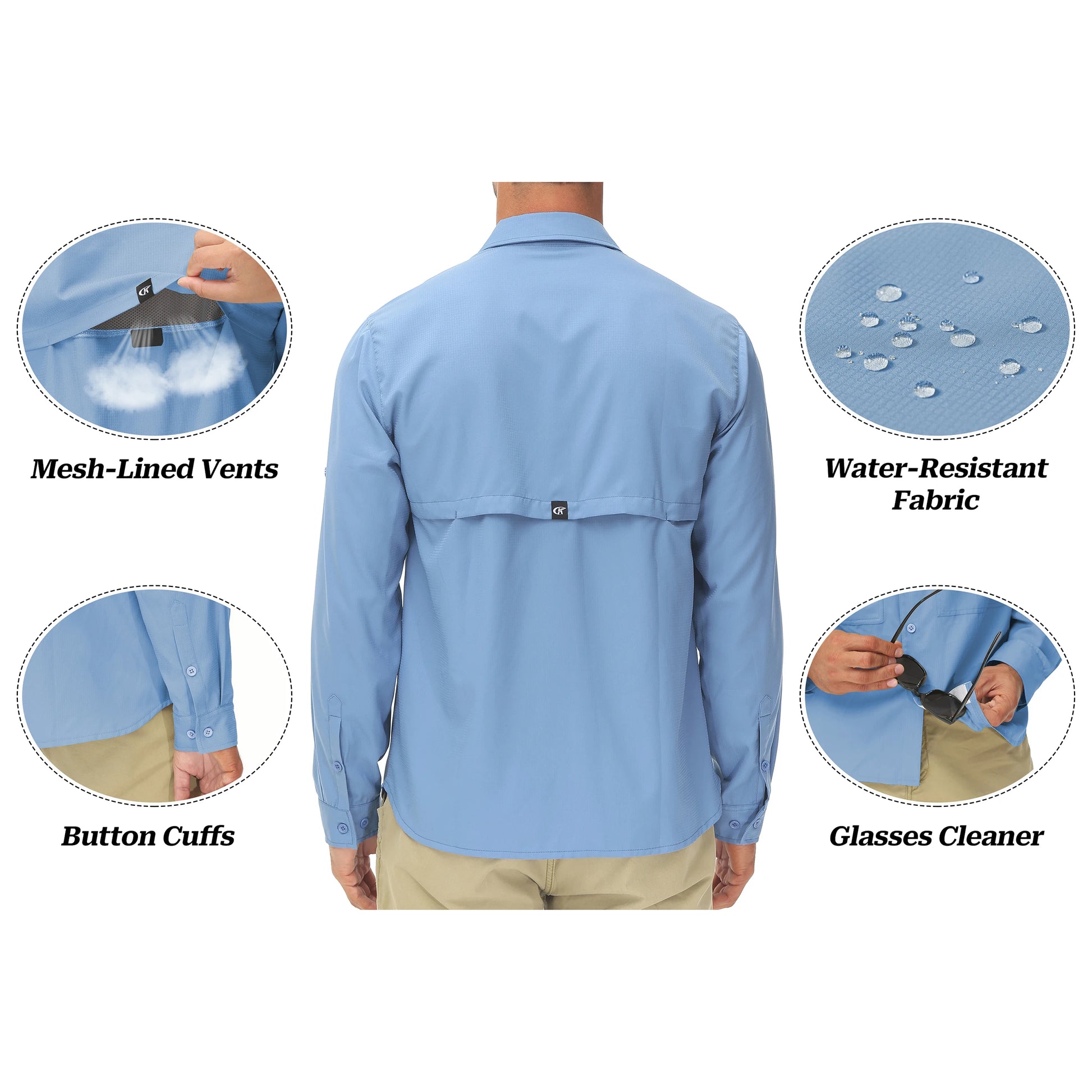 Men's UPF 50+ Long Sleeve Fishing Shirts Sun Protection Breathable Hiking Work Shirt Casual Button Down Shirt with Zipper Pocket
