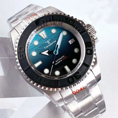Tandorio 43mm NH35A Men Automatic Watch Blue Sea Dial Sapphire Glass Deep Swimming Watches 10ATM Waterproof Steel Bracelet