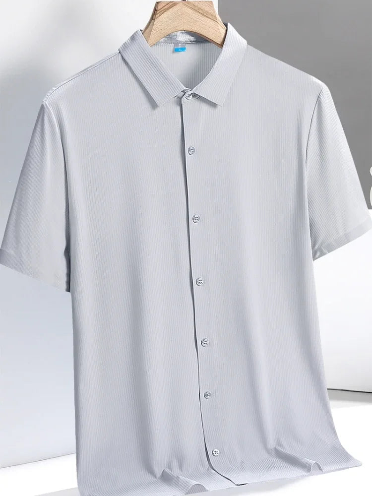 Ice Silk Shirts Man Short Sleeve Top Male Quick Dry Cool Classic Big Size 5XL 6XL 7XL 8XL Large Plus Loose Summer Social Blouse