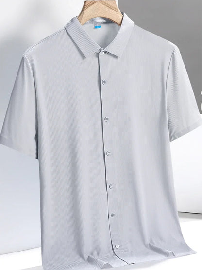 Ice Silk Shirts Man Short Sleeve Top Male Quick Dry Cool Classic Big Size 5XL 6XL 7XL 8XL Large Plus Loose Summer Social Blouse