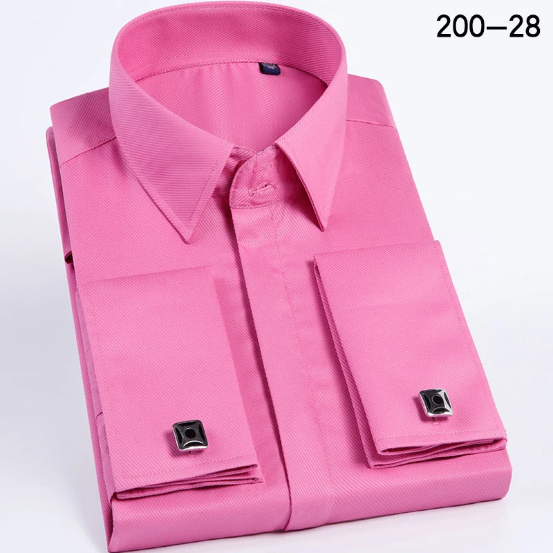 Men's French-style cufflink shirt, slim fit, suitable for business formal wear. A striped and fashionable men's top for white-co