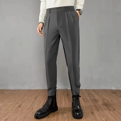 Slim Fit Casual Pants for Men Korean Style Nine-Five Pants Pure Color Versatile Stylish Loose-Fit Trousers for Men