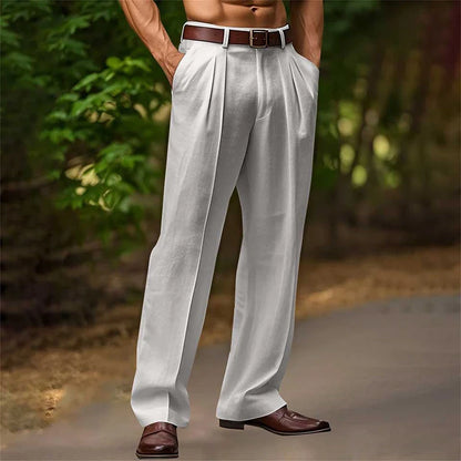 Vintage Solid Color Loose Linen Trousers For Mens Spring Summer New Casual Straight Pants Men Fashion Pleated Breathable Pants