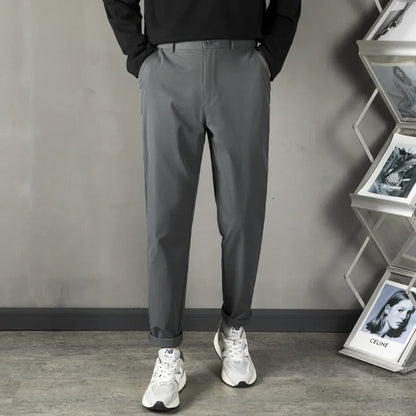 Trendy Casual Slim Fit Men's Black Anti-Wrinkle Straight Leg Pants High-End Feeling Nine Points Long Trousers for Men