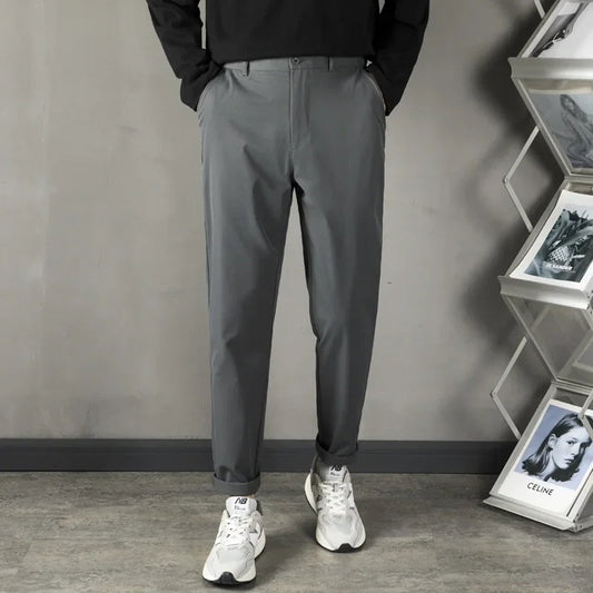 Trendy Casual Slim Fit Men's Black Anti-Wrinkle Straight Leg Pants High-End Feeling Nine Points Long Trousers for Men