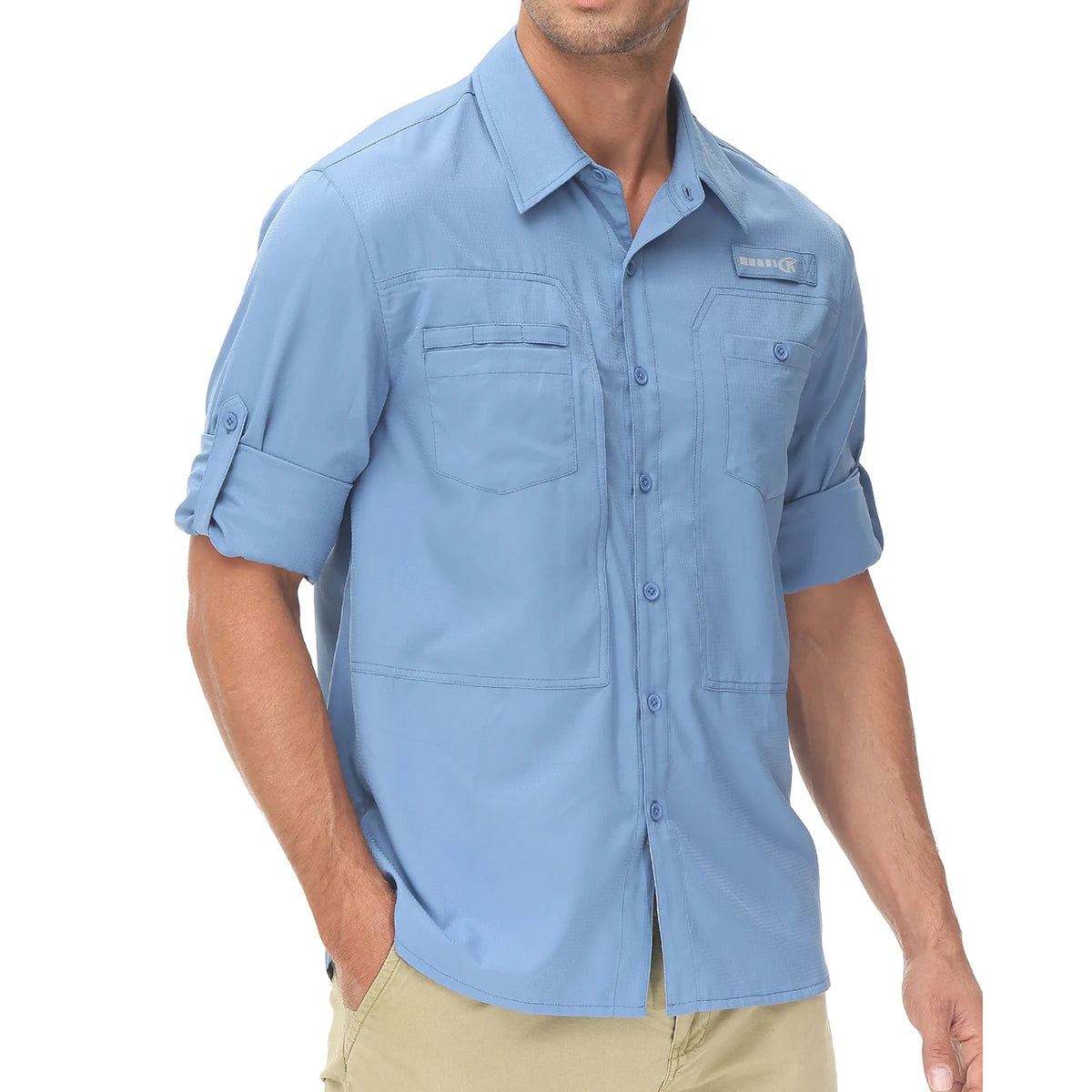 Men's UPF 50+ Long Sleeve Fishing Shirts Sun Protection Breathable Hiking Work Shirt Casual Button Down Shirt with Zipper Pocket