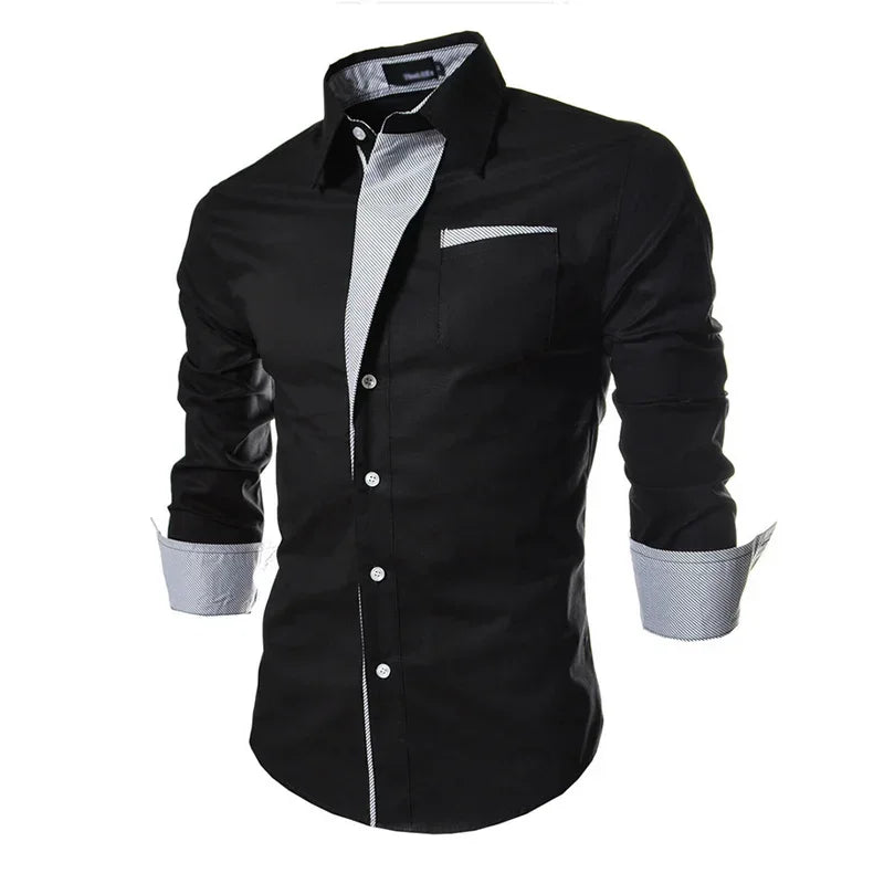 Mens Striped Shirts Business Slim Fit Male Shirt Black White 2025 Long Sleeved Social Clothes Camisa Masculina Vetement Homme