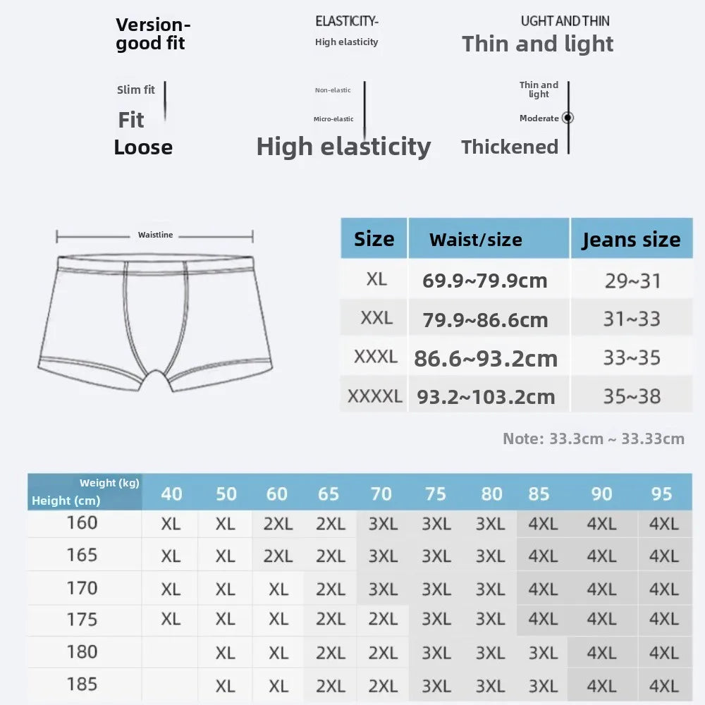 Soft English Letter Men's Boxer Briefs Mid Waist Large Size Shorts Underpants Lingerie 4PCS Printed Panties Male