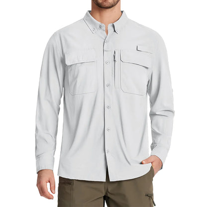 TACVASEN UPF 50+ Sun Protection Fishing Shirts Men's Quick Dry Long Sleeve Shirts Mesh Breathable Hiking Work Cargo Shirts