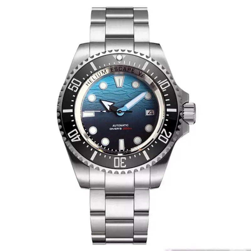 Tandorio 43mm NH35A Men Automatic Watch Blue Sea Dial Sapphire Glass Deep Swimming Watches 10ATM Waterproof Steel Bracelet