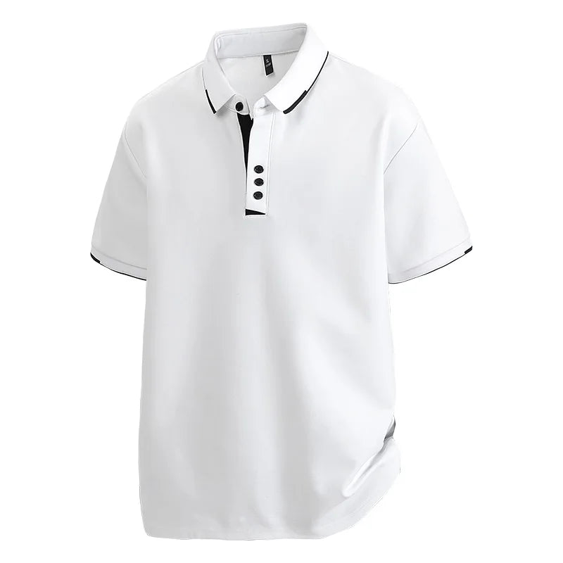 Plus Size 7XL 8XL Summer Elegant T Shirt Men Short Sleeve Turn Down Collar 95% Cotton Soft Solid Color Tops Tee Men T-shirt